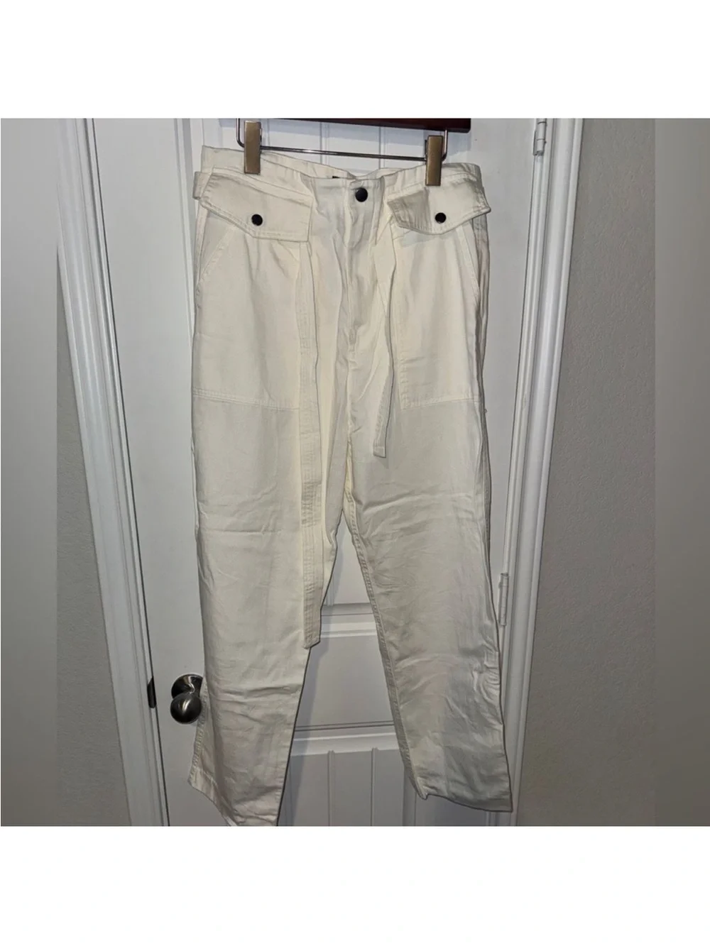 Linen Cream Utility Pants with Belt
